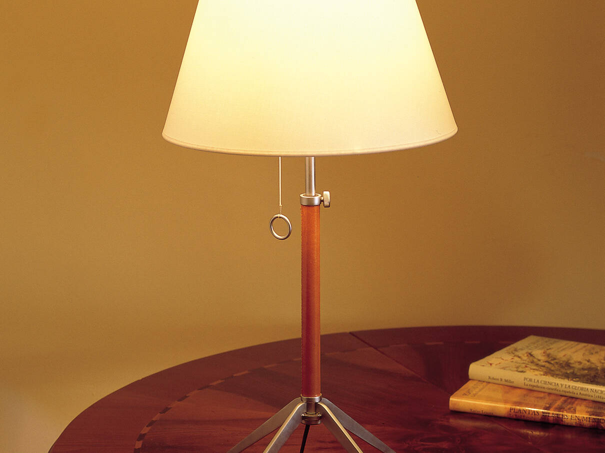 Gran mesa - Lámpara de mesa elegante sobre madera, iluminación cálida para hogar